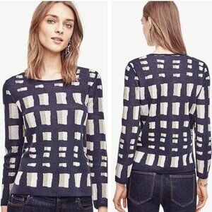 [Ann Taylor] Blue Metallic Wool Blend Sweater - medium petite